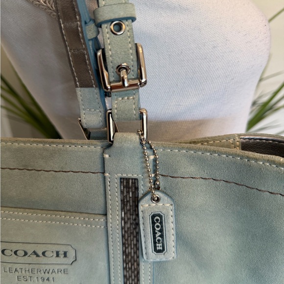 Vintage Coach 8B31 Mint Suede Beaded Tote Bag Tiffany blue interior Dust Bag Inc - Picture 4 of 16
